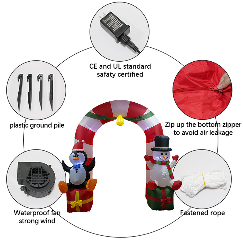 2.7 Navidad arco infláble aire moldeado cinturón muñeco de nieve pingüino lámpara LED jardín decoración decorativa
