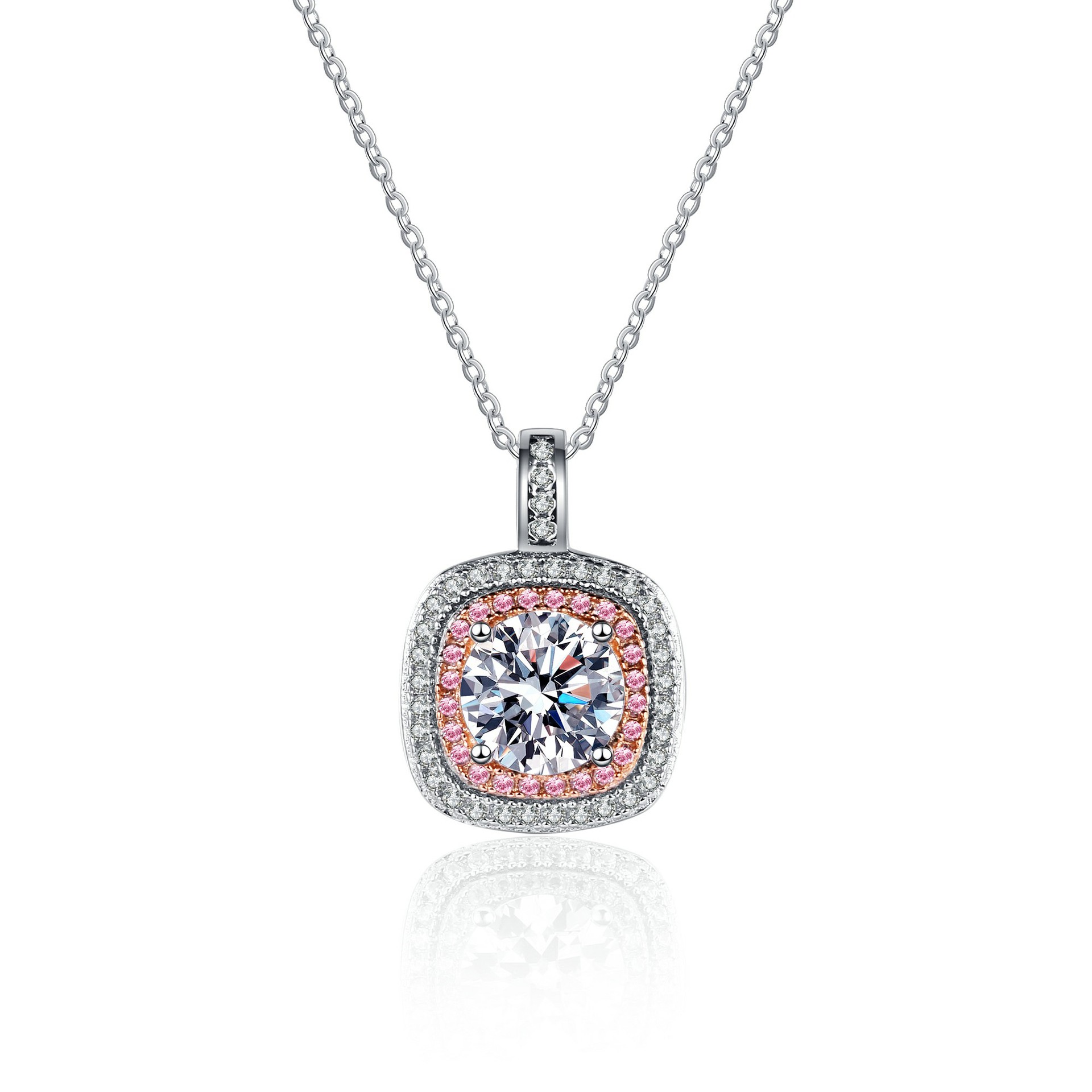 D Color Moissanite Square Bezel Pendant Necklace For Women_voghion.com