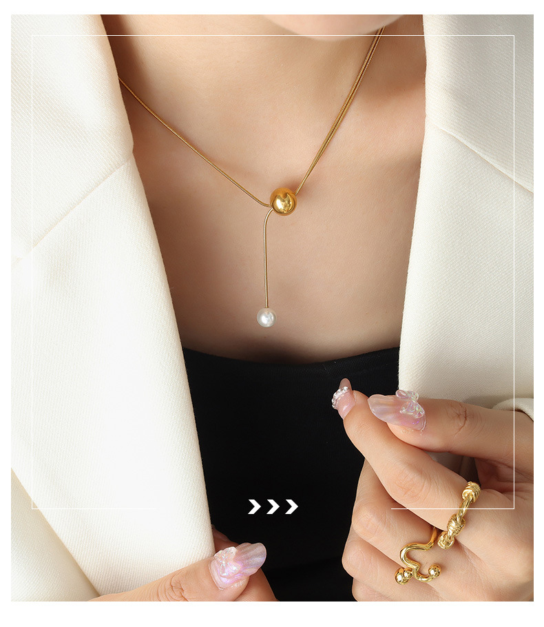 Simple Style Pearl Titanium Steel Necklace Plating Stainless Steel Necklaces