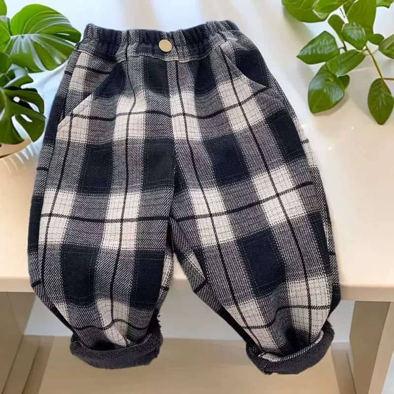 宝宝韩版裤子中小童休闲长裤加厚秋冬儿童男童一体绒加绒运动裤子