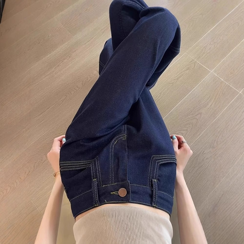 Wide-leg jeans for women, suitable for spring and autumn, high-waisted, large size, blue-gray, versatile, floor-length, slimming straight-leg pants