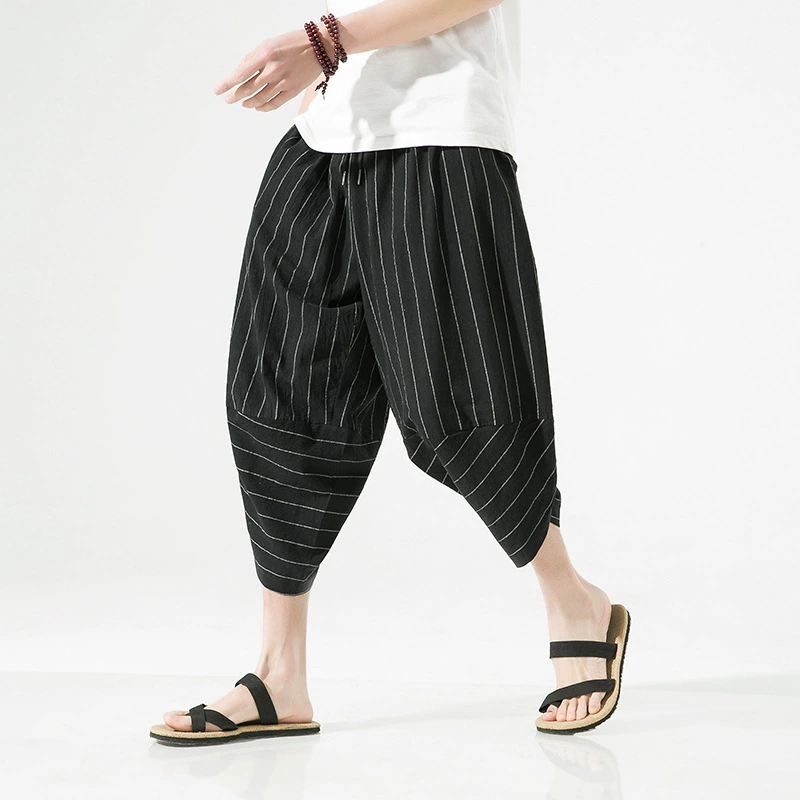Men's summer Japanese trend trousers, cotton and linen, Chinese style, loose fit