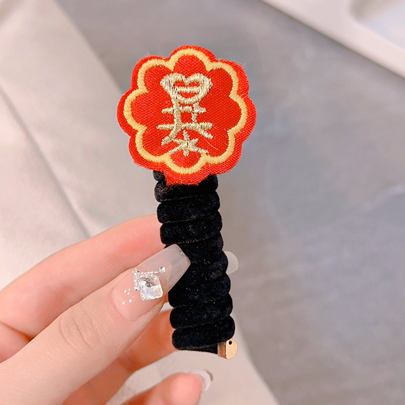 Felpa Año Nuevo accesorios para el cabello para niños línea telefónica rica banda para el cabello cuerda para el cabello Velvet Cherry Bow banda de goma banda para el cabello