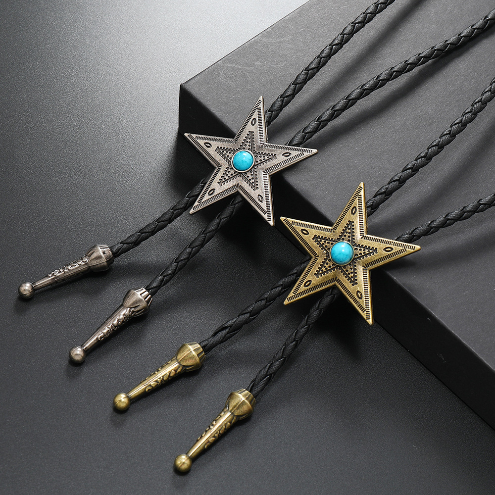 Retro Star Pu Leather Alloy Unisex Bolo Tie Necklaces display picture 4