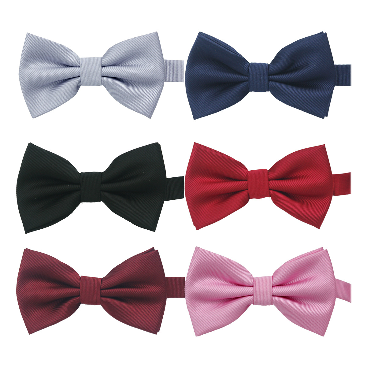 Punto de fabricante Pajarita de hombre de sarga oscura de color sólido Pajarita de padrino de novio rojo vino negro Pajarita de jacquard teñido en hilo doble