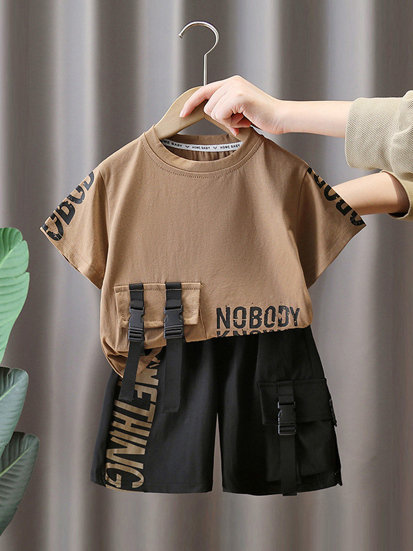 7225 Traje de manga corta para niños Camiseta de moda para niños estilo occidental Estilo de verano Red de Internet Ropa de calle frita 2025 Nuevo estilo