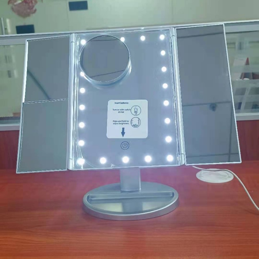 Espejo de maquillaje plegable LED de tres lados, espejo de maquillaje de celebridades de Internet, Interruptor táctil, espejo giratorio de 180 grados, espejo de maquillaje ligero de relleno de belleza