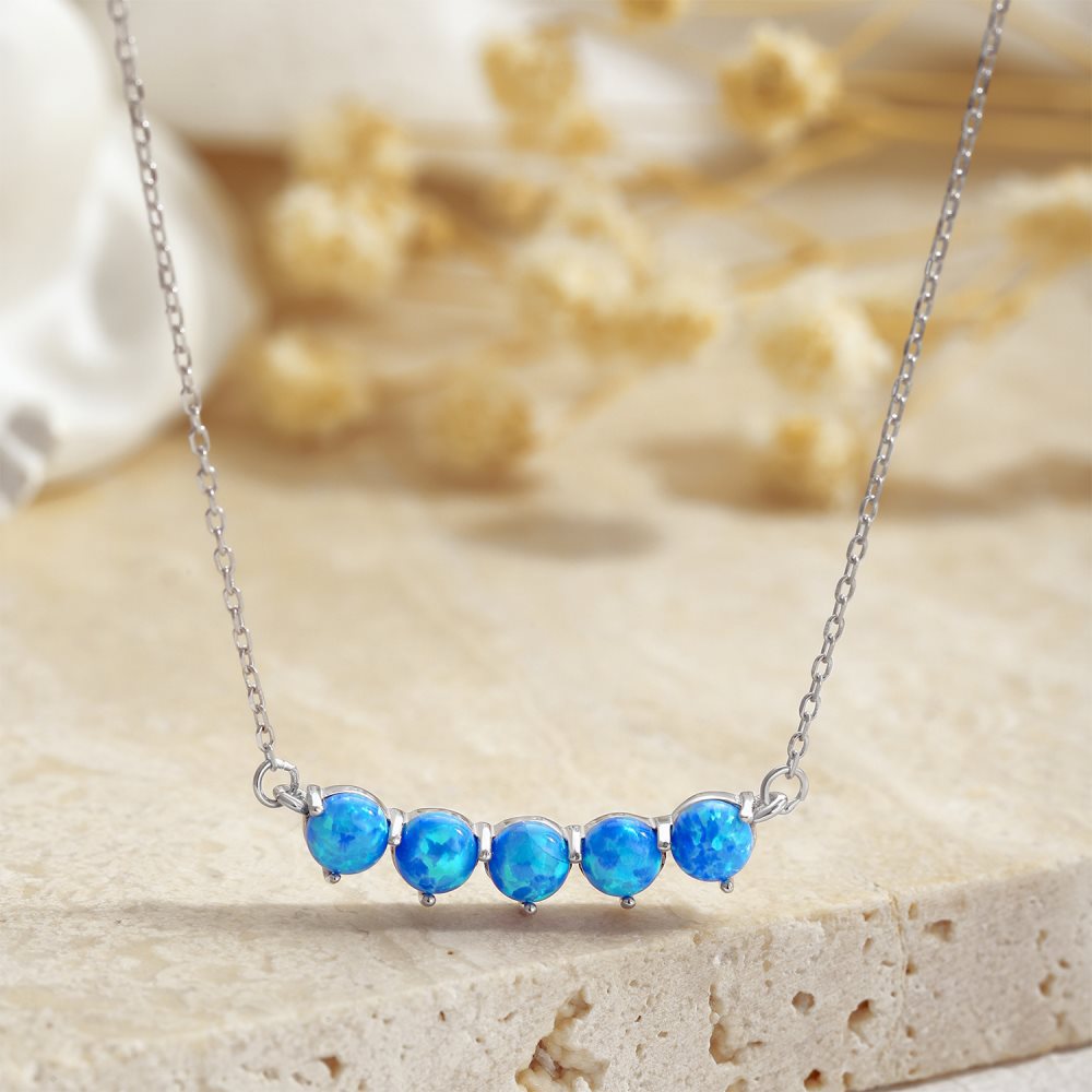 Sweet Round Sterling Silver Plating Opal Pendant Necklace