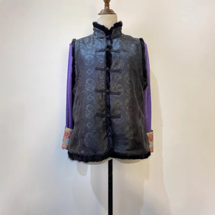 2024 Winter Non-Legacy Xiangyun Yarn New Chinese Style National Style Buckle Cotton Vest Women's Vintage Mink Collar Vest