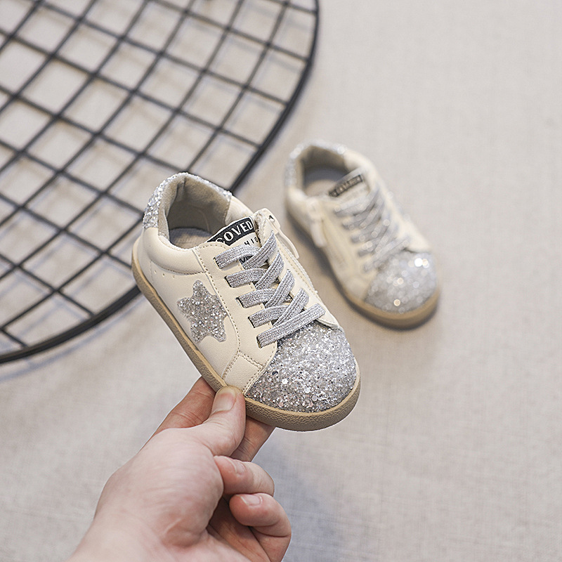 New Baby Spring and Autumn Board Fashion Girls' Walking Boys' Soft Sole Non slip Single Star Sequin Children's Shoes_voghion.com