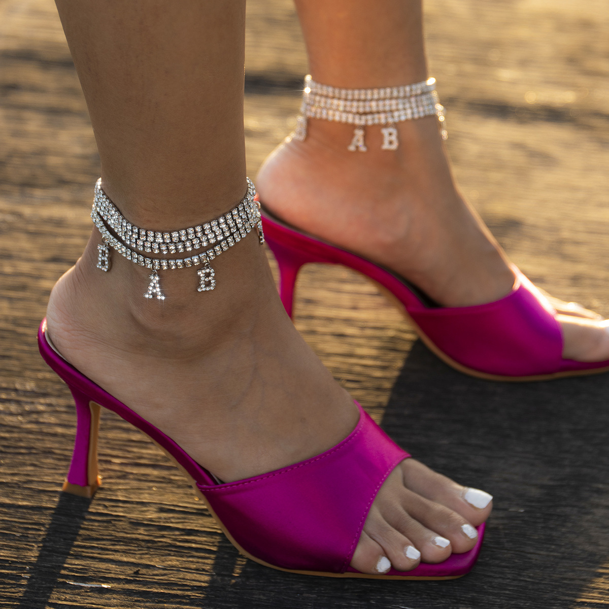 Fashion New Tassel Simple Full Diamond Letter Anklet display picture 6