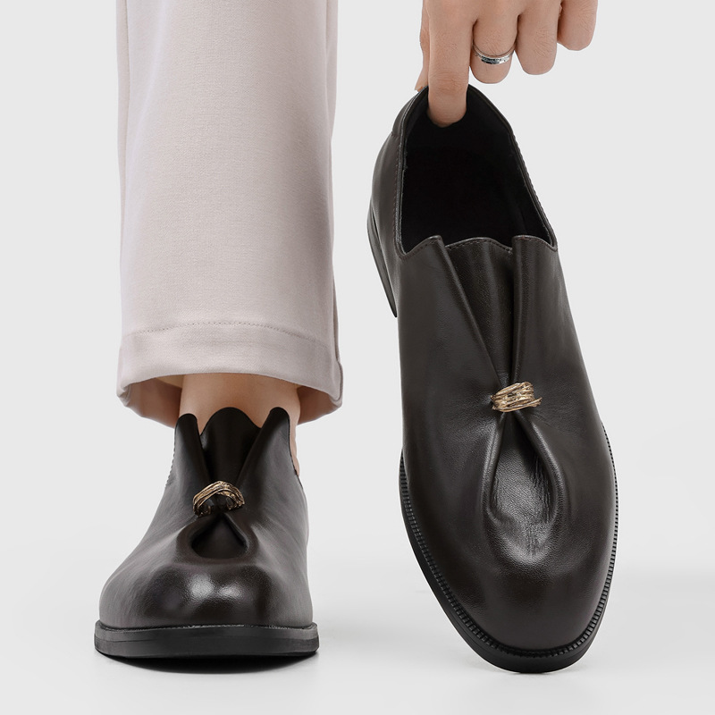 Men's Unique Retro Style Chunky Heel Deep-Cut Loafers, Old Money Style Slip-On Leather Shoes 212642-J