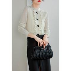 港米【好品质做回头客】新款蝴蝶结木耳边宽松休闲羊毛针织衫女