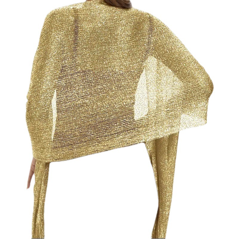 Cross-border European and American popular gold and silver silk seaside beach play flat towel tassel scarf dinner ball wedding clothing
