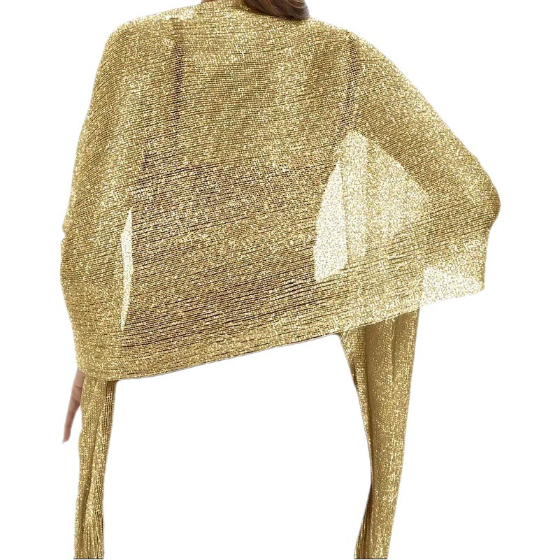 Трансграничная европейская и американская популярная золотая и серебряная проволока, приморский пляжный игровой плоский шарф, шарф с кисточками, ужин, танцевальная свадебная одежда