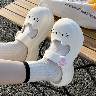 Mary Jane Slippers Women's Summer 2025 New Cute Cat Thick Sole Dung Slip-on Non-slip Outer Baotou Sandals
