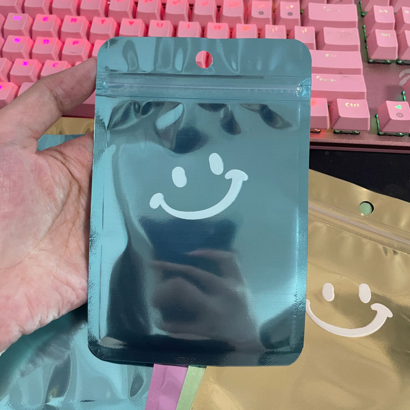 かわいい漫画のジップロックバッグ、スマイリーフェイスパターン、印刷された包装袋、アルミホイルバッグ、ジュエリーネックレスシールバッグ|undefined