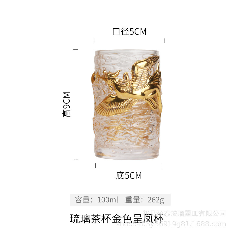 Relieve de mano pintado Jin Tenglong taza de té de cristal taza de té de vidrio resistente al calor taza maestro taza de té de kung fu