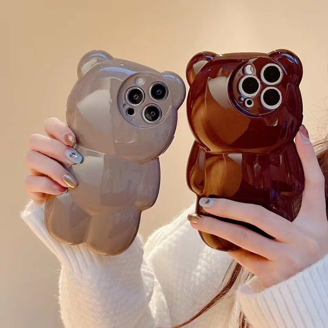 Cartoon Glossy Stereo Bear Iphone17 Apple 16 Compatible 13/14Pro Max Phone Case 15 Anti-Drop 11