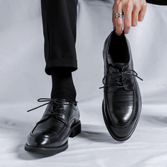 Casual Leather Shoes for Men, British Pointed Toe, Business Formal Workwear, Wedding Stylist, Black, Korean Style, Trendy, Item 56771-R