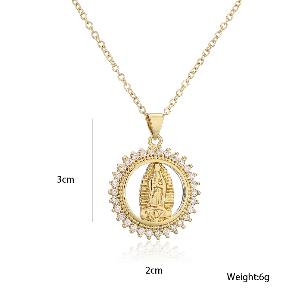 Classic Design Copper Micro-inlaid Zircon Religious Jewelry New Virgin Mary Necklace display picture 2