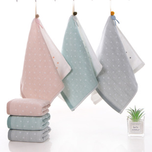 High-end cotton children's towel with hand gift small towel soft absorbent cotton gauze face washing children's towel with Hook