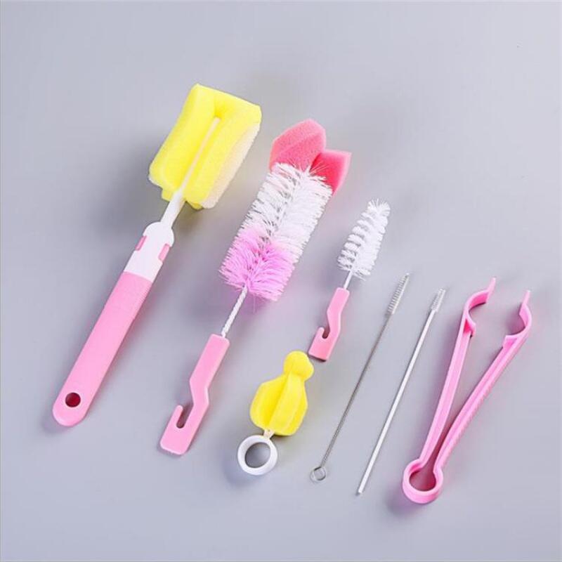 7-Piece Set of Bottle Brushes, Sponge Bottle Cleaning Brushes, Nipple Brushes, Straw Bottle Clip Brushes, Storage Straw Brush Set