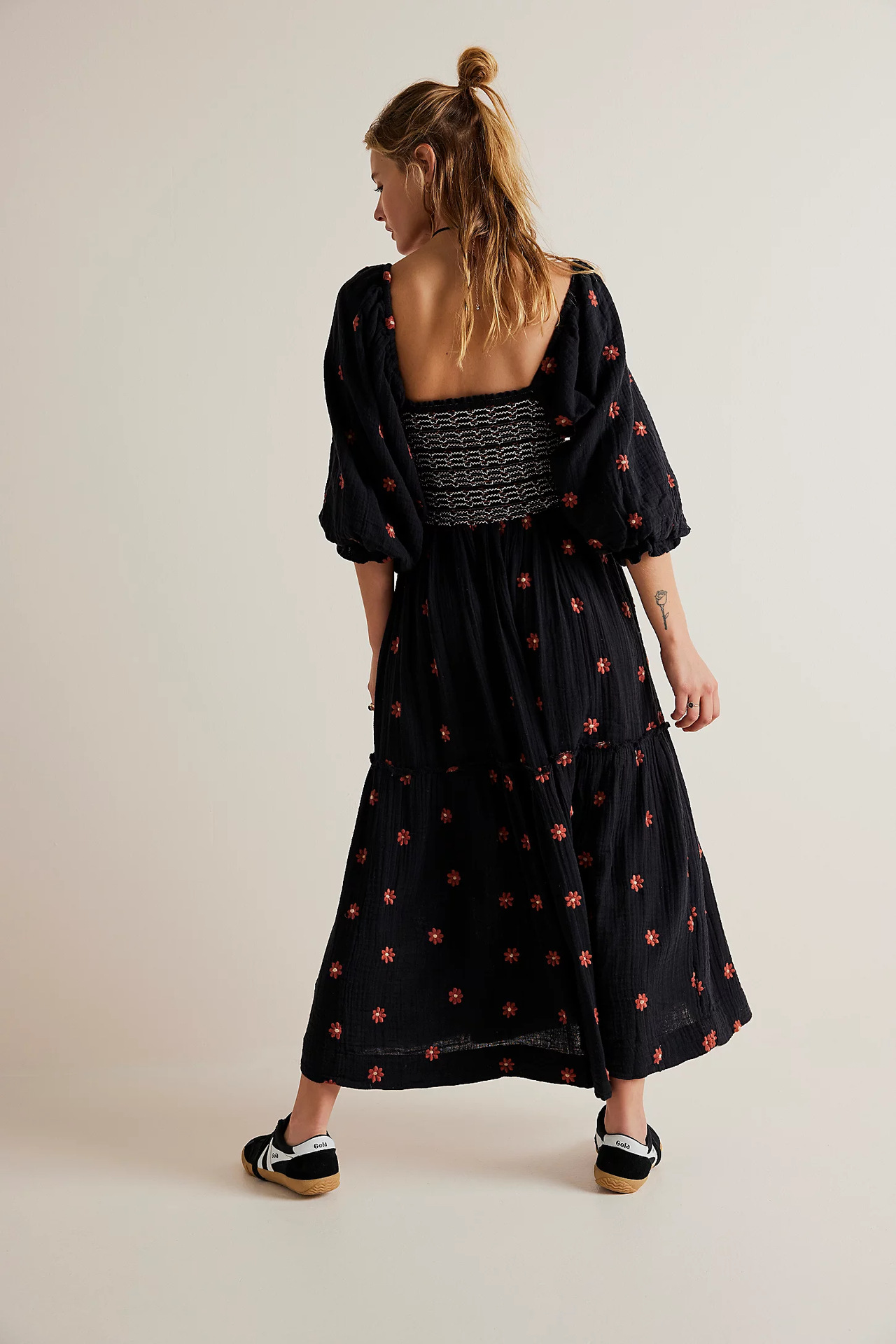 Women's Princess Dress Vintage Style Square Neck Backless 3/4 Length Sleeve Flower Maxi Long Dress Daily display picture 1