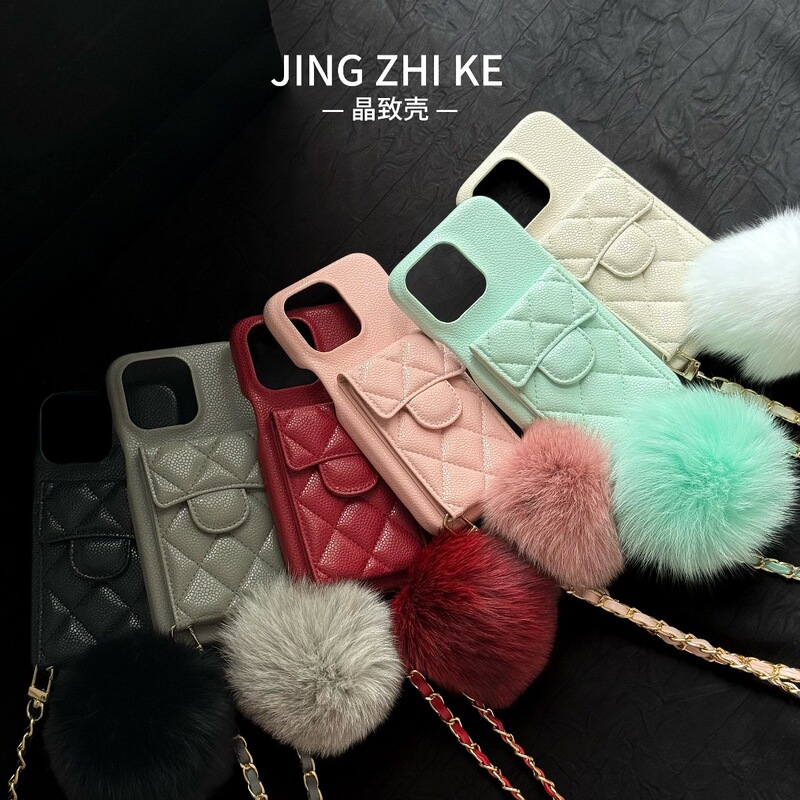 European and American High-End Retro-Style Lychee Pattern Caviar Grain Texture Card-Insert New Model 17 Handheld Mirror Phone Case 16P