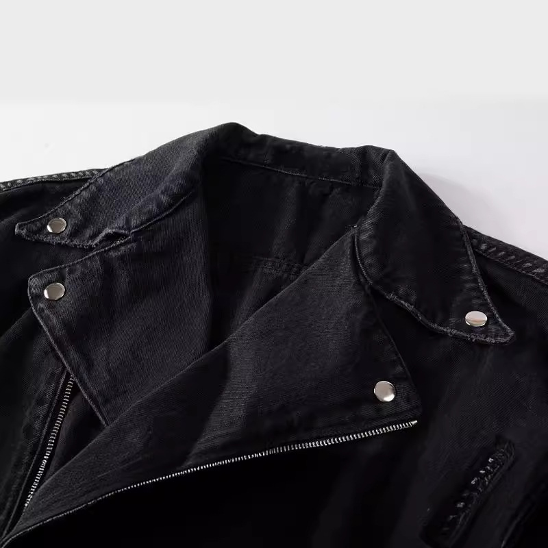 Trend short denim jacket with zipper, punk style, slim fit, American style 3