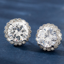 欧美轻奢方晶锆石圆形耳钉 简约百搭潮花瓣耳环耳饰厂家一件代发