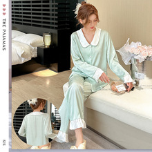 睡衣女春秋款 提花爱心翻领家具套装  丝绸凉感舒适家居服可外穿