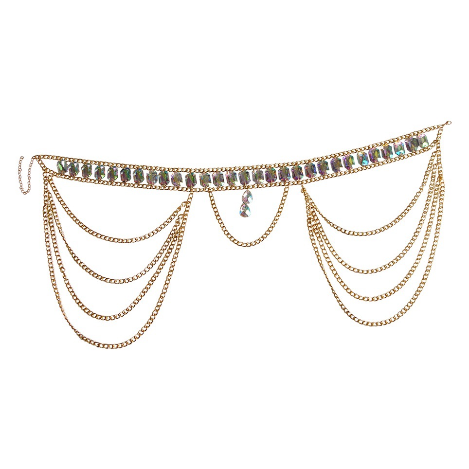 Joyería transfronteriza europea y americana, sujetador de aleación multicapa acrílico de metal sexy de verano, cadena versátil, cadena para la cintura, cadena para el cuerpo
