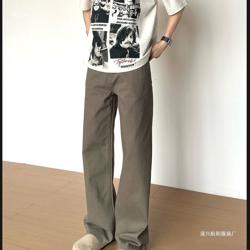 Beibei Chuan Petite Short Style 2025 Spring/Summer Coffee-Colored Jeans with Drape Effect, Simple Men's Straight-Leg Pants, In-Stock Cotton Beibei Chuan Petite Short Style 2025 Spring/Summer Coffee-Colored Jeans with Drape Effect, Simple Men's Straight-Leg Pants, In-Stock Cotton