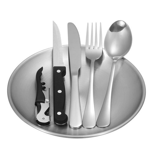 Cross-border Amazon stainless steel knife, fork, spoon tableware set outdoor picnic barbecue plate tongs portable storage tableware bag