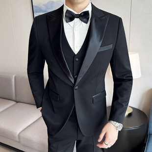 Factory wholesale groom best man wedding dress MC host business men's black suit suit three-piece set