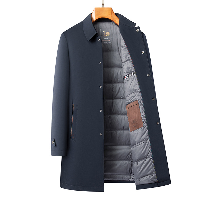 2025 Winter Men's Mid-Length Lapel down Jacket Jacket Middle-Aged High-End Casual Coldproof Warm down Jacket Men