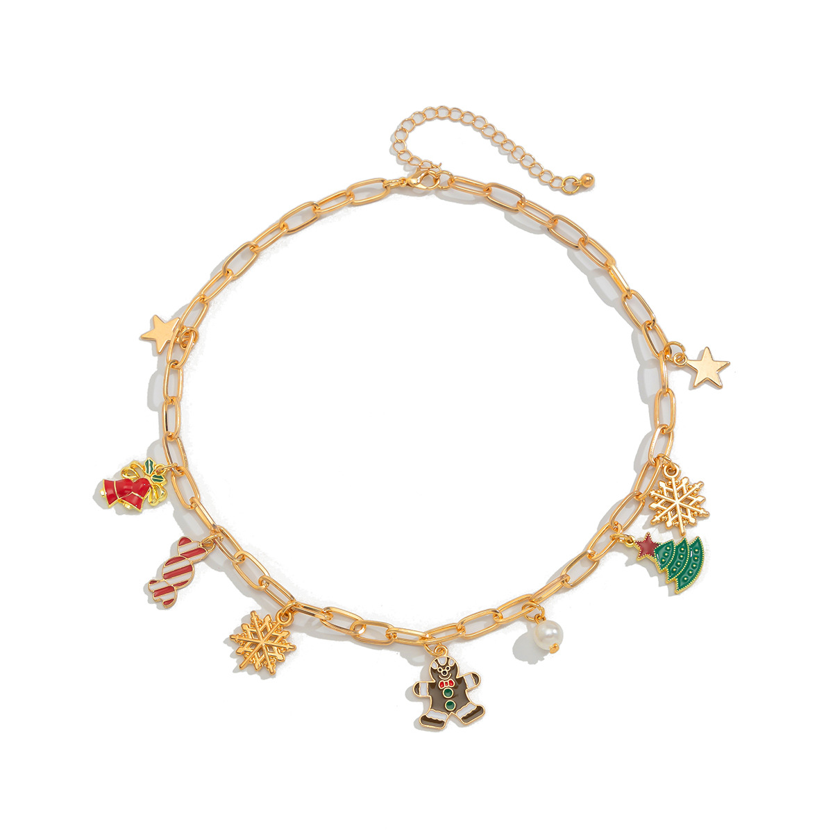 Bijoux de Noël mode cloche arbre de Noël collier lumière luxe style métal clavicule chaîne ensemble_voghion.com