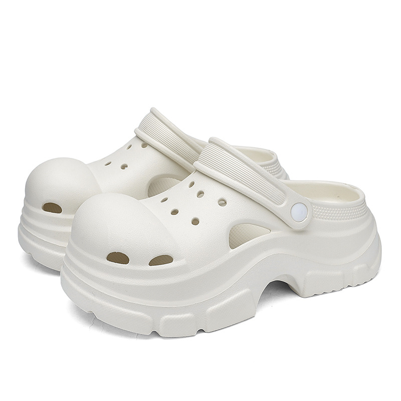 Tendencia de verano estilo caliente cabeza grande zapatos con agujeros de suela gruesa pareja antideslizante, resistente al desgaste, suela suave, sentido de la caca, zapatillas Baotou de moda