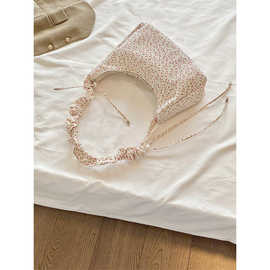 小众碎花仙女帆布包2025新款夏季单肩包chic褶皱斜挎包百搭通勤包