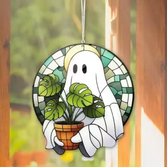 Atrapador de sol acrílico pequeño fantasma lindo transfronterizo para colgar decoración de jardín de jardín interior y exterior para el hogar
