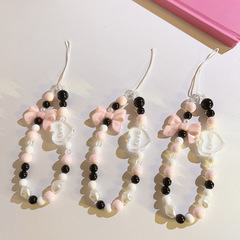 Good-looking pink bow bead chain hand chain universal mobile phone case girl heart keychain mobile phone lanyard