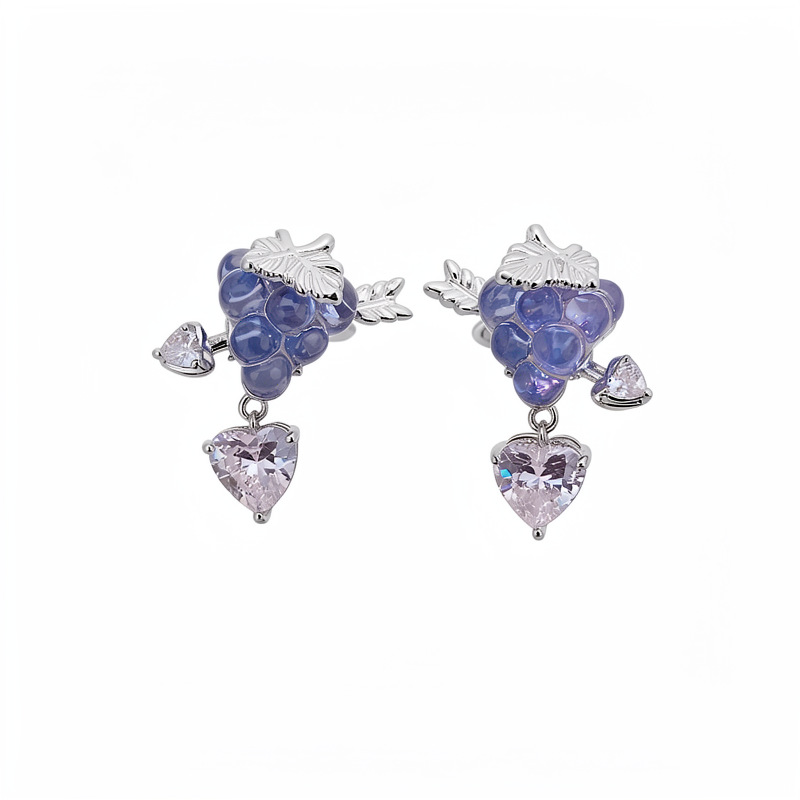 Uvas de zircón amor orejas hueso clips mujeres personalidad nicho pendientes de moda ligero lujo alta sensación de auriculares al por mayor