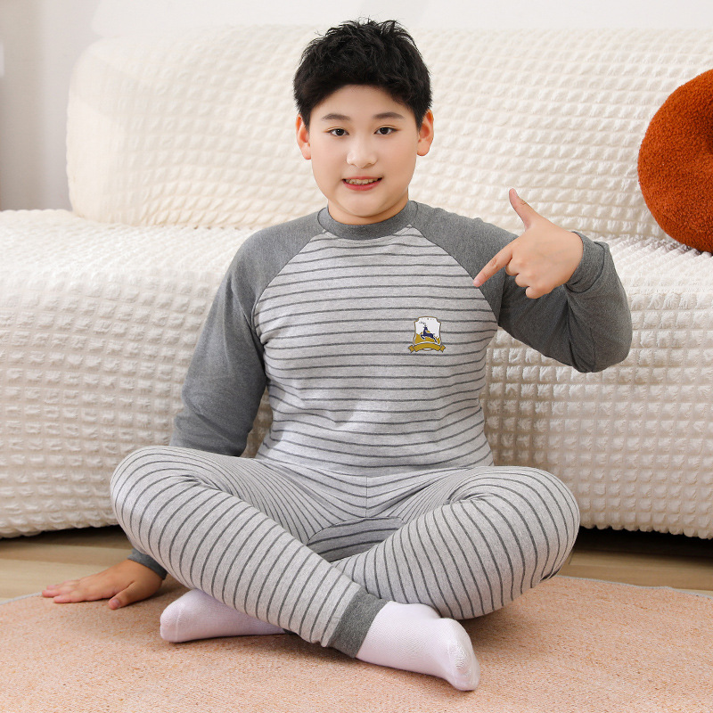 胖童纯棉秋衣秋裤大童青少年棉毛衫学生加肥保暖内衣套装秋冬睡衣