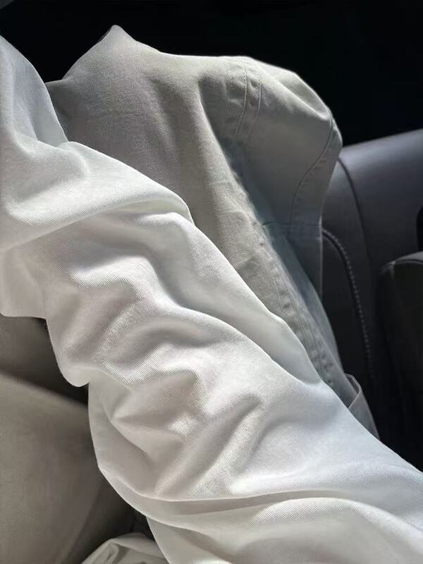 韩系简约不规则扣白色长袖t恤女秋季新款卷边设计感休闲宽松上衣|undefined