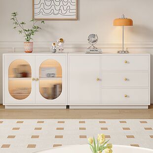 Solid Wood Sideboard Cabinet Cream Style Wipe Cabinet Modern Simple Living Room Wall Integrated Cabinet Storage Cabinet Storage Tea Cabinet