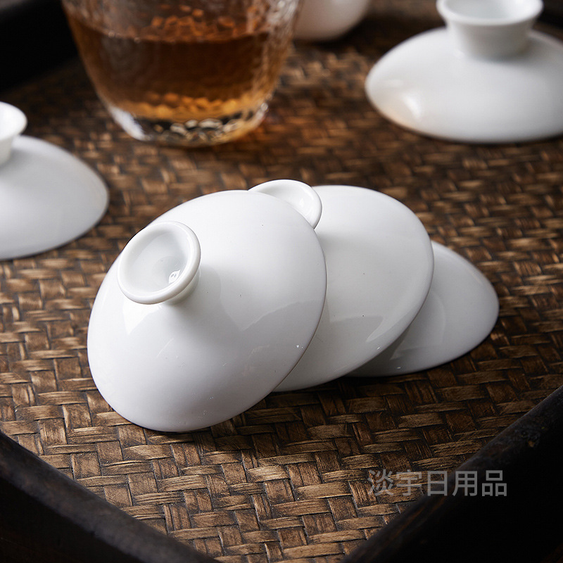 羊脂玉盖碗盖子陶瓷白瓷描金盖碗单盖子茶碗茶杯盖子配盖茶具配件