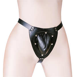 男士皮革内裤可拆卸鸟巢束缚情趣性感臀裤舞台装男王奴调教捆绑衣