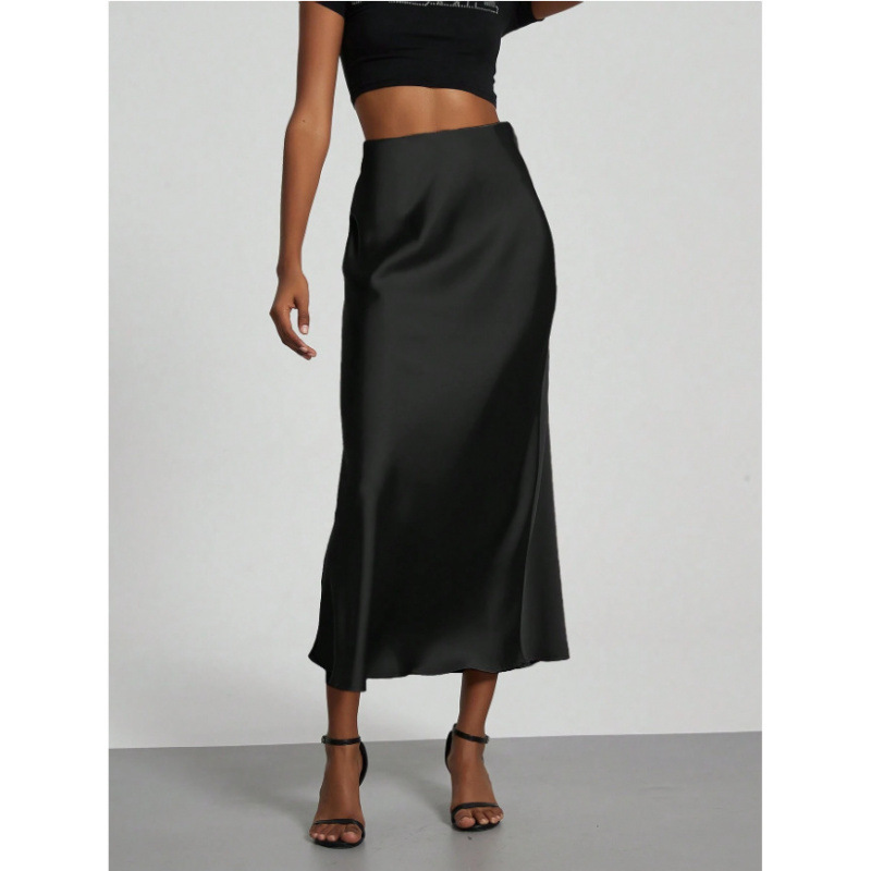 High-waisted satin mid-length skirt for women, European and American style, acetate drape, bodycon fishtail skirt, new spring and autumn model High-waisted satin mid-length skirt for women, European and American style, acetate drape, bodycon fishtail skirt, new spring and autumn model