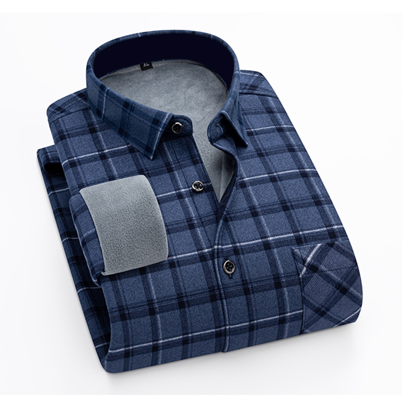 包邮2024年冬季加绒加厚保暖衬衫长袖双面绒格子中老年爸爸装男式